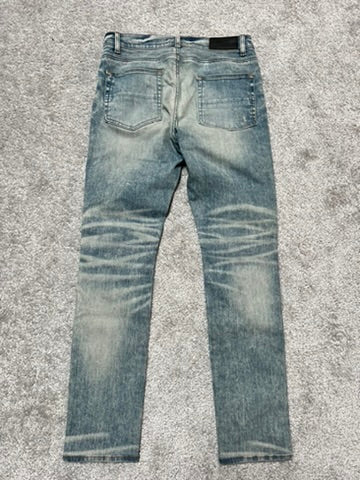 Amiri MX-1 “Dirty Indigo” Red Bandana Patch Jeans