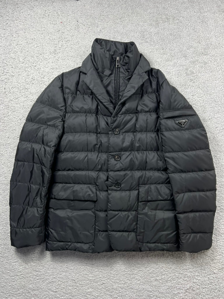 Prada Triangle Logo Down Black Heavy Coat Size M
