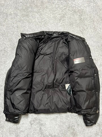 Prada Black Shiny Triangle Logo Down Jacket Size M