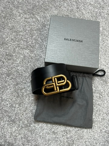 Balenciaga BB Gold Buckle Leather Belt