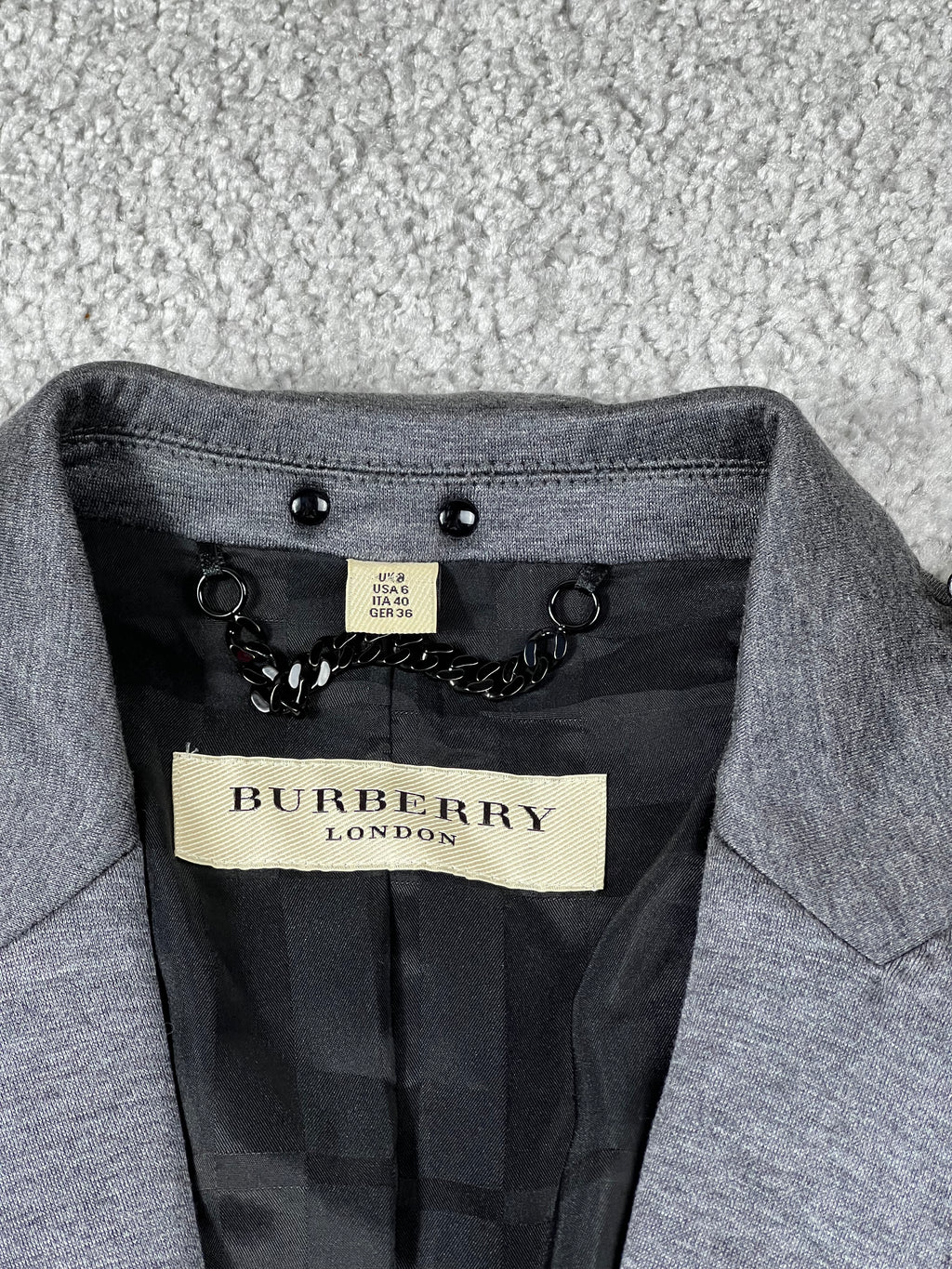 Burberry Grey Cotton Knit Leather Trim
Blazer