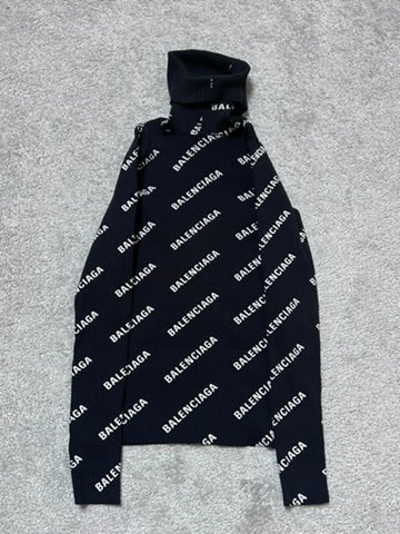 Balenciaga Monogram Ribbed Balaclava Turtleneck Hoodie