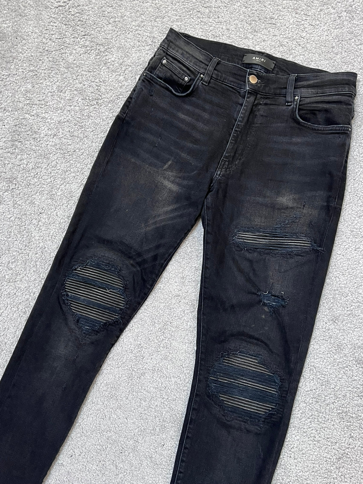 Amiri MX-1 Black Skinny Jeans With Leather Patches Size 31