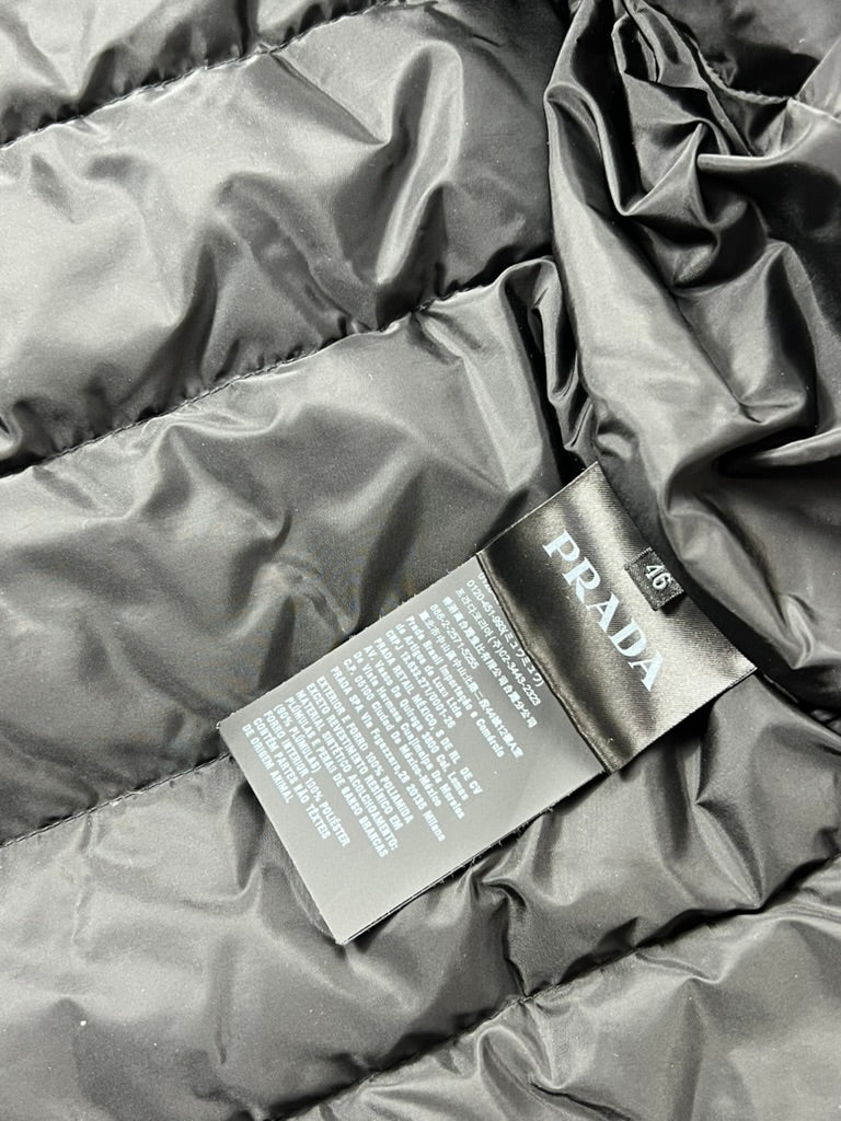 Prada Triangle Logo Down Black Heavy Coat Size M