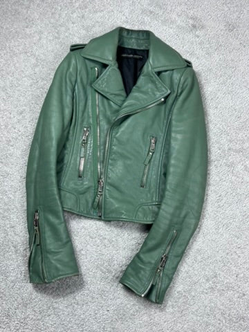 Balenciaga Green Leather Biker Jacket
