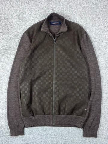 Louis Vuitton Brown Damier Signature Zip Up Cardigan Sweater