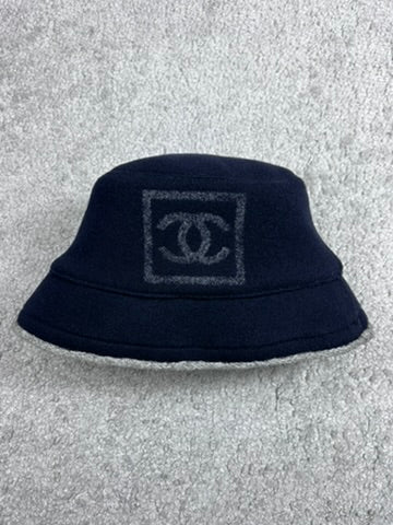 Chanel Blue Wool/Cotton CC Logo Bucket Hat