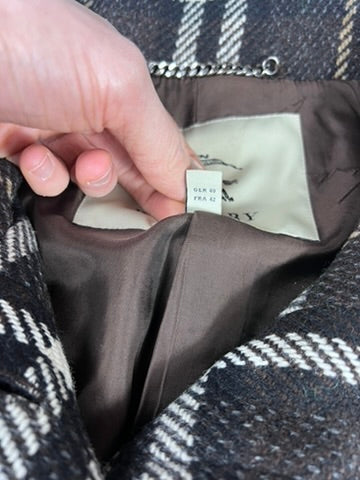 Burberry London Grey Check Wool Coat Size 44