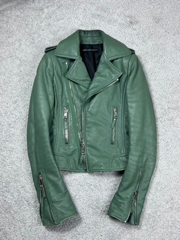 Balenciaga Green Leather Biker Jacket