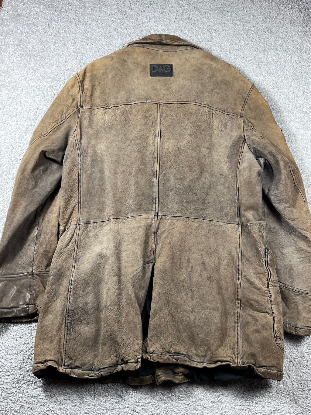 Dolce & Gabbana Cargo Leather Brown Coat Multipocket Size M