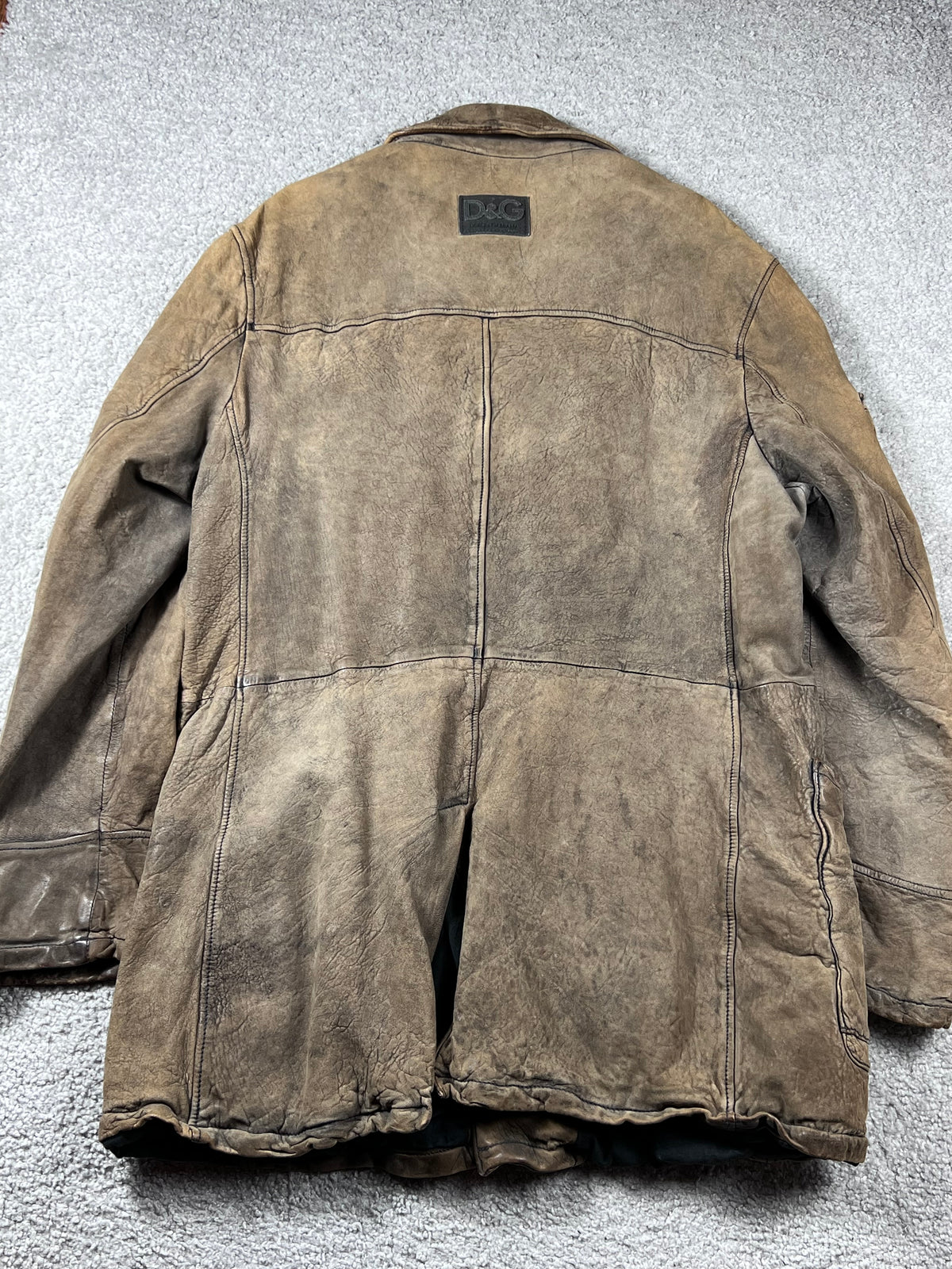 Dolce & Gabbana Cargo Leather Brown Coat Multipocket Size M