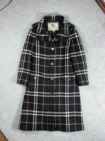Burberry London Grey Check Wool Coat Size 44