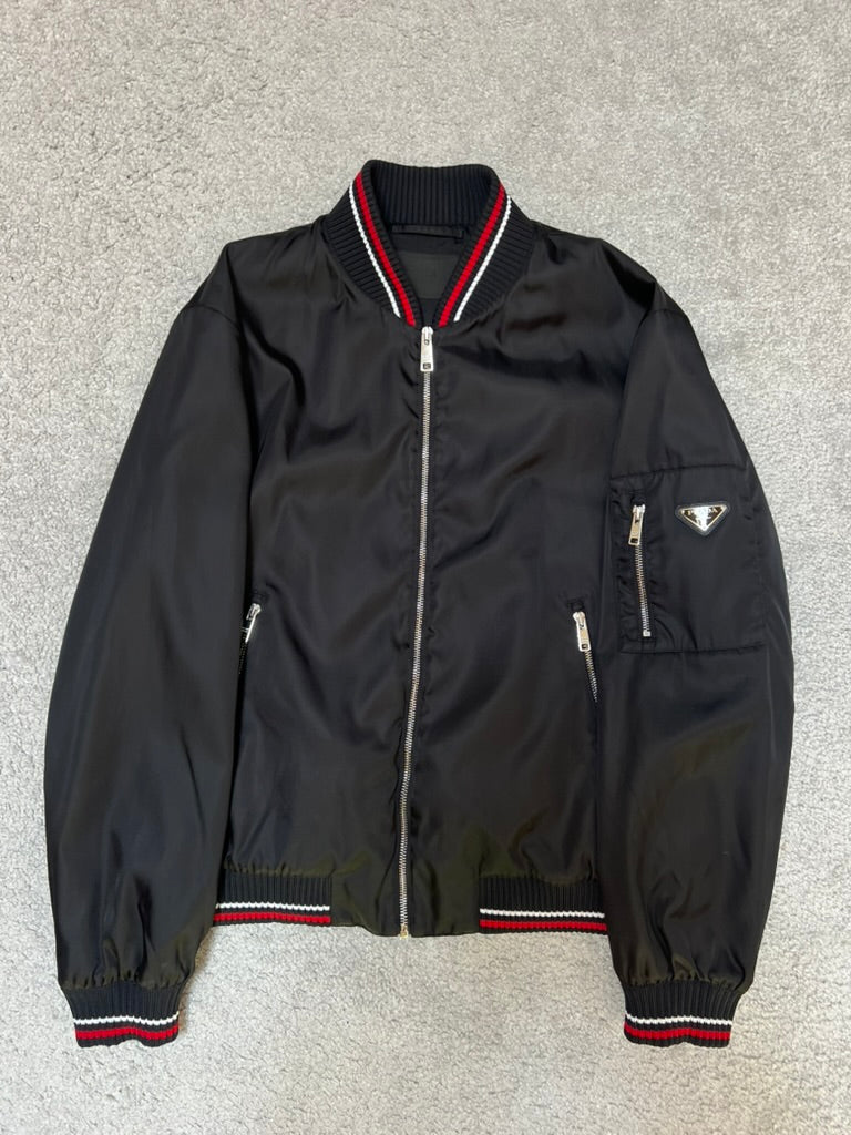Prada Triangle Logo Black Nylon Bomber Size M