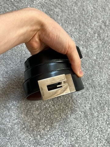 Gucci Square G Buckle Black Leather Belt