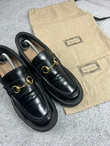 Gucci Horsebit Platform Lug Sole Black Leather Loafers