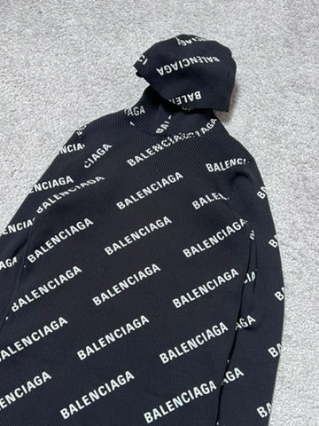 Balenciaga Monogram Ribbed Balaclava Turtleneck Hoodie