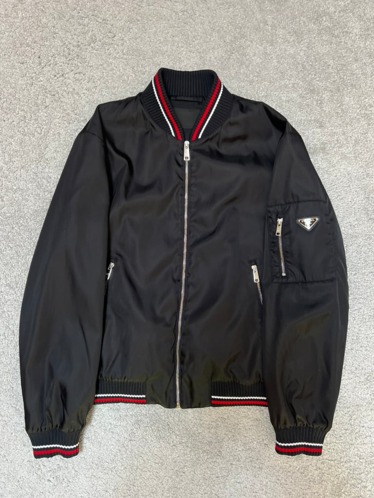 Prada Triangle Logo Black Nylon Bomber Size M