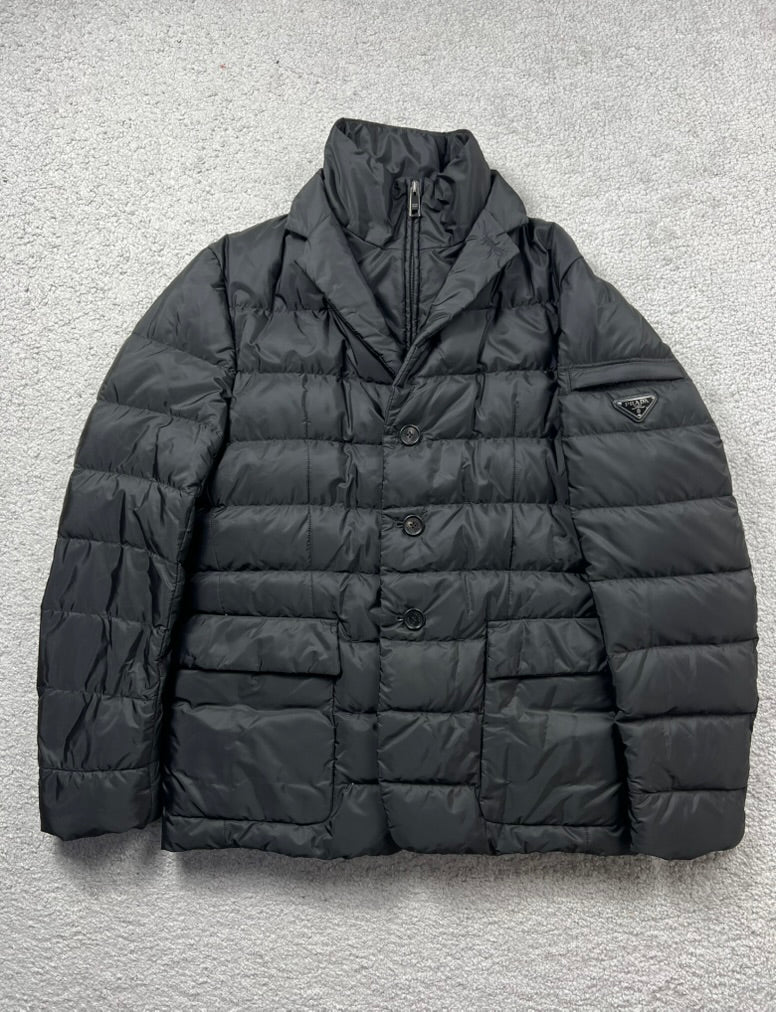 Prada Triangle Logo Down Black Heavy Coat Size M