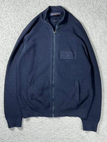 Louis Vuitton Dark Blue Wool Knit Zip Up Sweater Size L