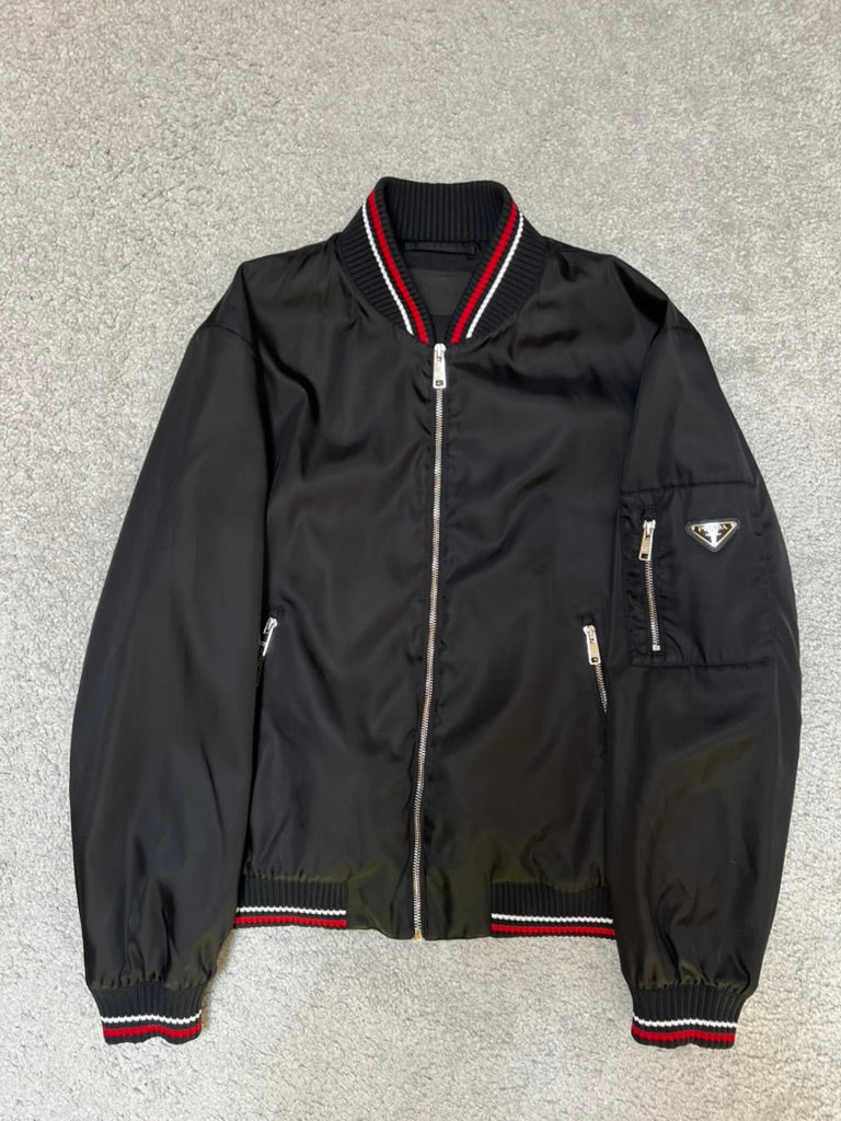 Prada Triangle Logo Black Nylon Bomber Size M
