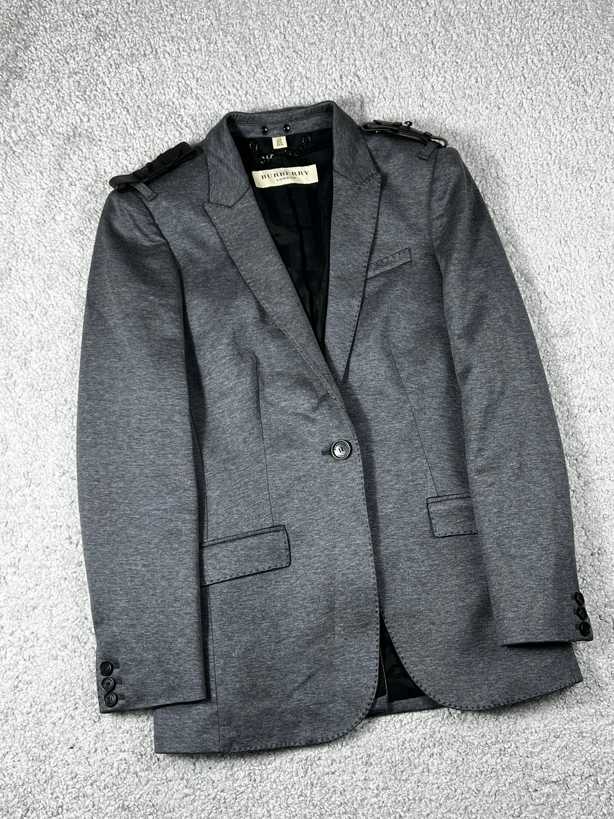 Burberry Grey Cotton Knit Leather Trim
Blazer