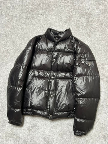 Prada Black Shiny Triangle Logo Down Jacket Size M