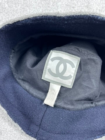Chanel Blue Wool/Cotton CC Logo Bucket Hat