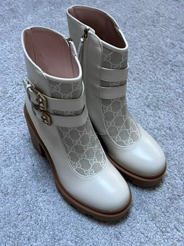 Gucci Kensington Double Buckle Monogram Boots Size 39
