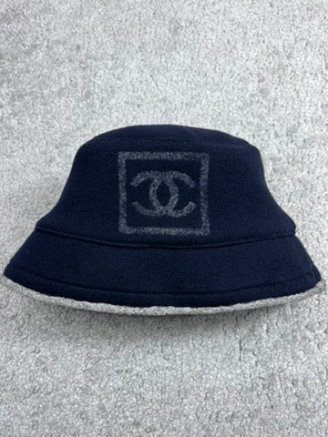 Chanel Blue Wool/Cotton CC Logo Bucket Hat
