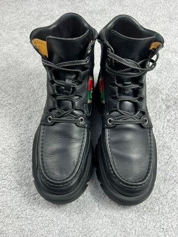 Gucci Black Leather “Interlocking G” Platform Ankle Boots
