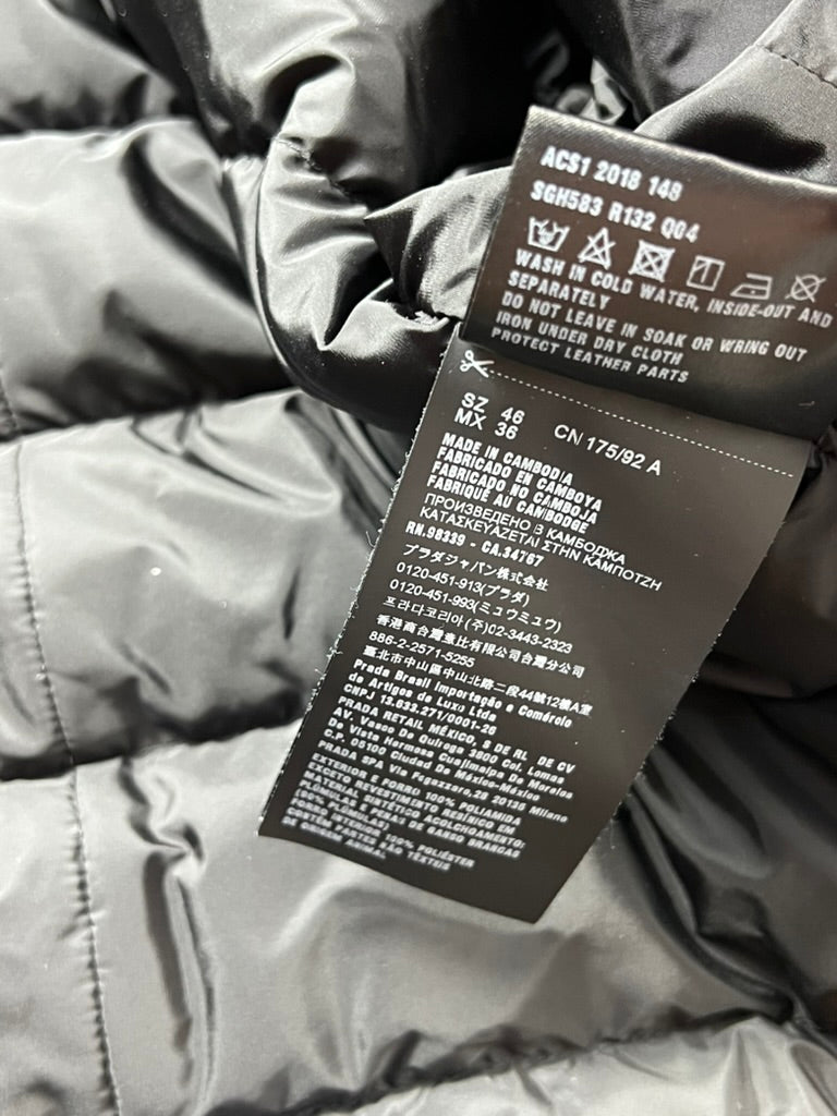 Prada Triangle Logo Down Black Heavy Coat Size M