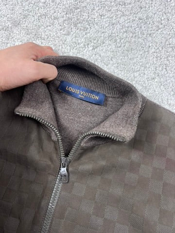 Louis Vuitton Brown Damier Signature Zip Up Cardigan Sweater