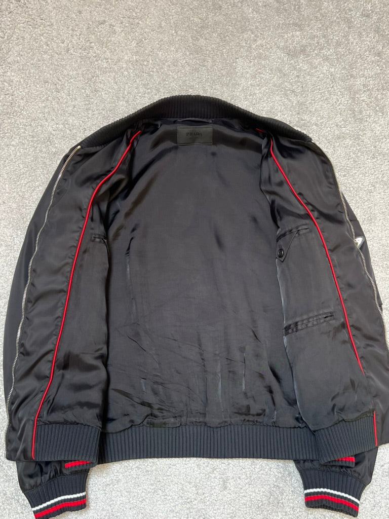 Prada Triangle Logo Black Nylon Bomber Size M