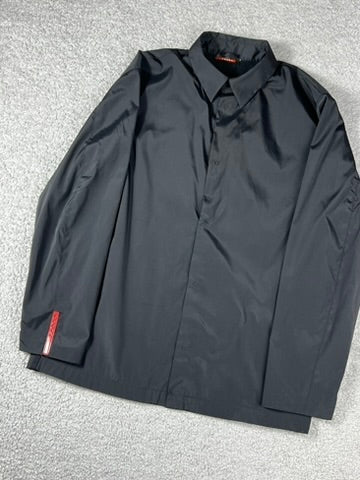 Vintage Prada Red Tab Black Nylon Shirt Size S