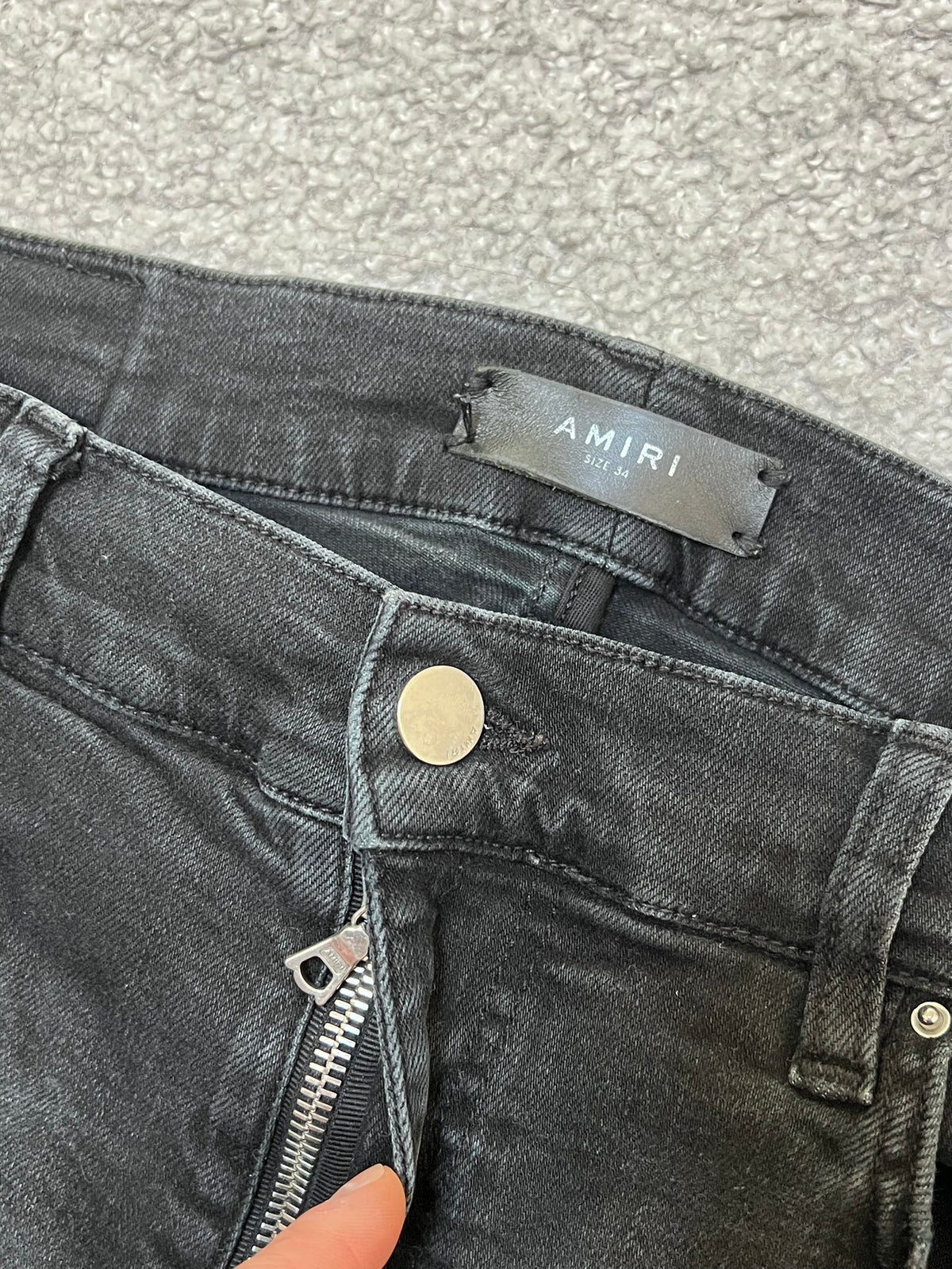 Amiri MX-1 Black Cashew Flower Split Patches Skinny Jeans