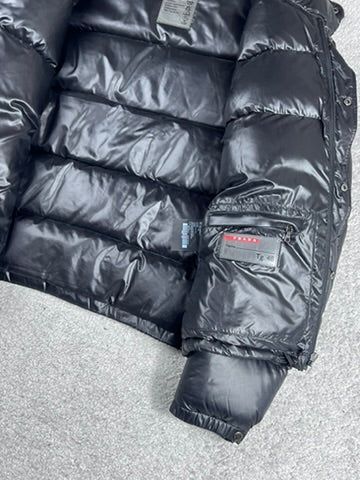 Prada Black Shiny Triangle Down Puffer Jacket Size M