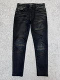 Amiri MX-1 Black Skinny Jeans With Leather Patches Size 31