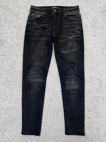 Amiri MX-1 Black Skinny Jeans With Leather Patches Size 31