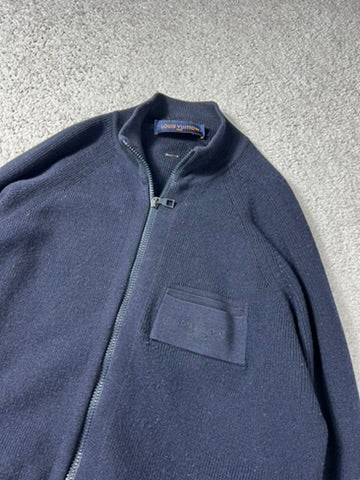 Louis Vuitton Dark Blue Wool Knit Zip Up Sweater Size L