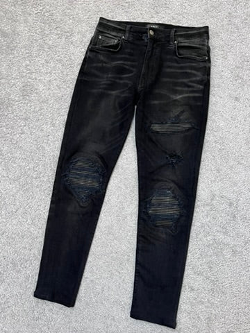 Amiri MX-1 Black Skinny Jeans With Leather Patches Size 31