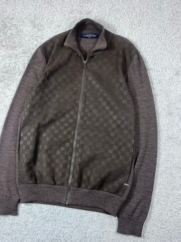 Louis Vuitton Brown Damier Signature Zip Up Cardigan Sweater