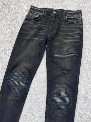 Amiri MX-1 Black Skinny Jeans With Leather Patches Size 31