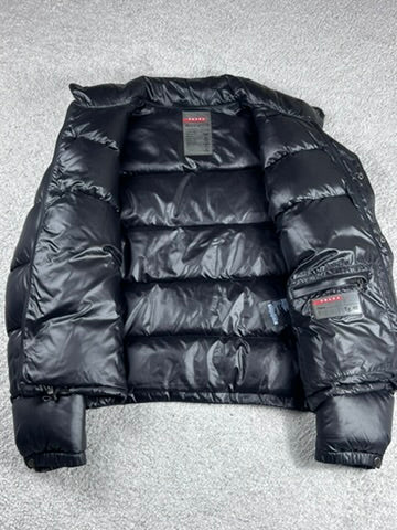 Prada Black Shiny Triangle Down Puffer Jacket Size M