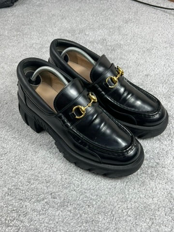 Gucci Horsebit Platform Lug Sole Black Leather Loafers