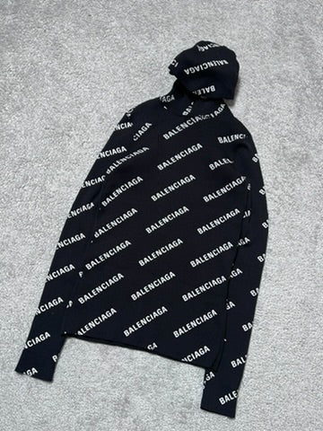 Balenciaga Monogram Ribbed Balaclava Turtleneck Hoodie