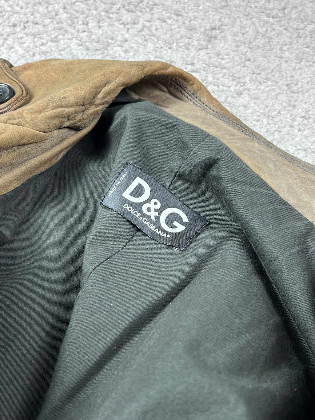 Dolce & Gabbana Cargo Leather Brown Coat Multipocket Size M
