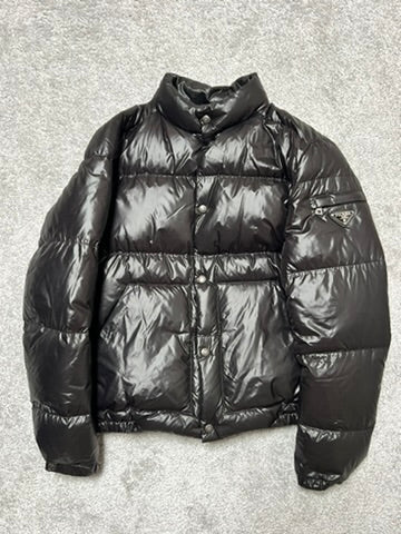 Prada Black Shiny Triangle Logo Down Jacket Size M