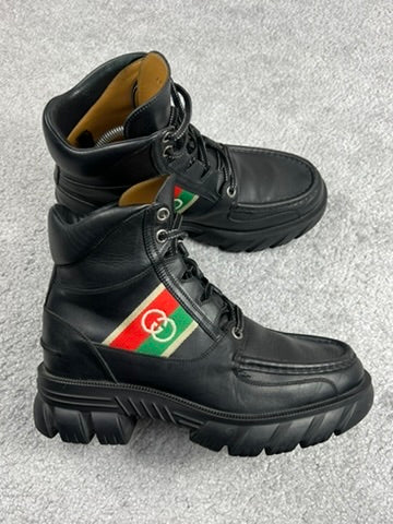 Gucci Black Leather “Interlocking G” Platform Ankle Boots