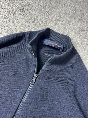 Louis Vuitton Dark Blue Wool Knit Zip Up Sweater Size L
