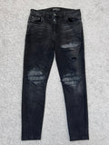 Amiri MX-1 Black Cashew Flower Split Patches Skinny Jeans